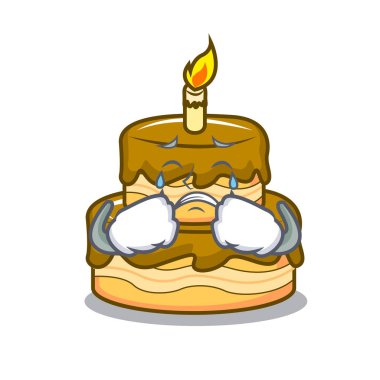 Doğum günü pastası maskot karikatür vektör çizim ağlıyor