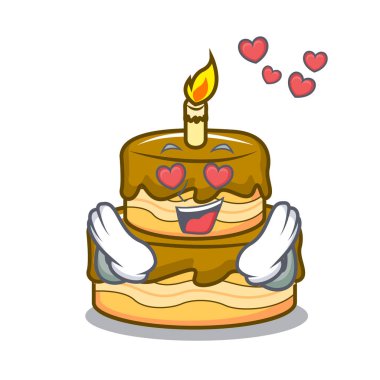 Aşk Doğum günü pasta maskot karikatür vektör çizim içinde
