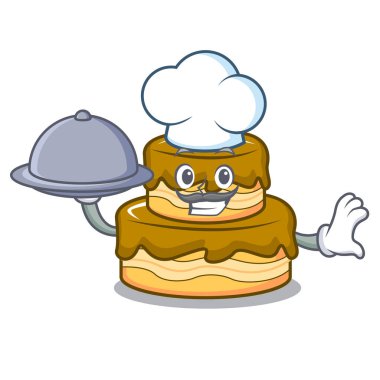 Şef gıda Doğum günü pasta maskot karikatür vektör çizim ile