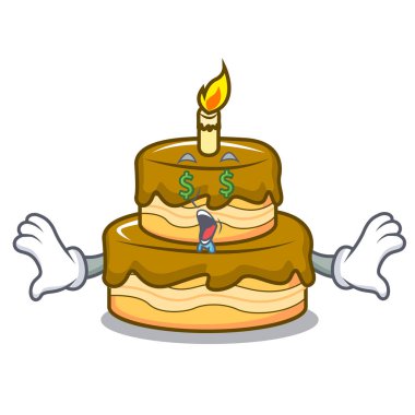 Para göz Doğum günü pasta maskot karikatür vektör çizim