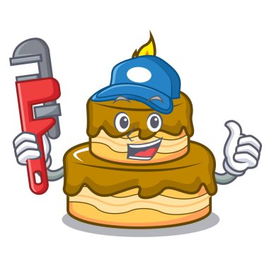 Tesisatçı Doğum günü pasta maskot karikatür vektör çizim
