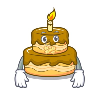 Sessiz Doğum günü pasta maskot karikatür vektör çizim
