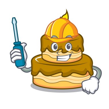 Otomotiv Doğum günü pasta maskot karikatür vektör çizim