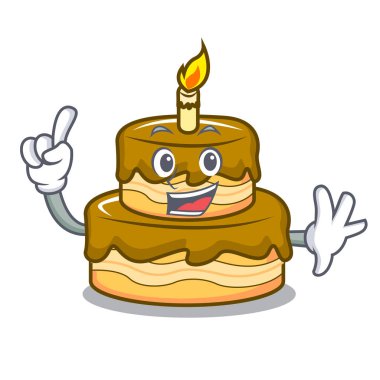 Parmak Doğum günü pasta maskot karikatür vektör çizim