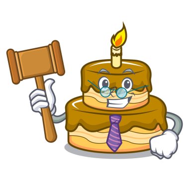 Yargıç Doğum günü pasta maskot karikatür vektör çizim