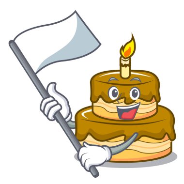 Bayrak Doğum günü pasta maskot karikatür vektör çizim ile