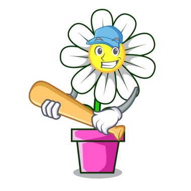 İskambil beyzbol papatya çiçek karakter karikatür vektör çizim