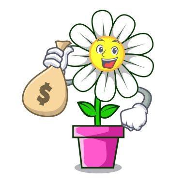 Para çantası papatya çiçek karakter karikatür vektör çizim ile