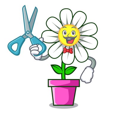 Papatya çiçek karakter karikatür vektör çizim berber