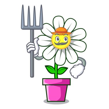Çiftçi papatya çiçek karakter karikatür vektör çizim