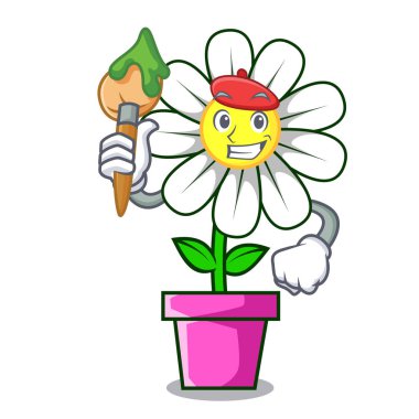 Sanatçı papatya çiçek karakter karikatür vektör çizim