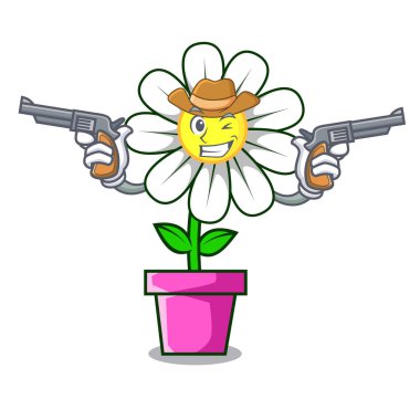 Kovboy papatya çiçek karakter karikatür vektör çizim