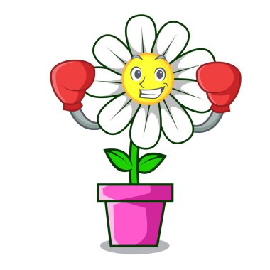 Boks papatya çiçek karakter karikatür vektör çizim