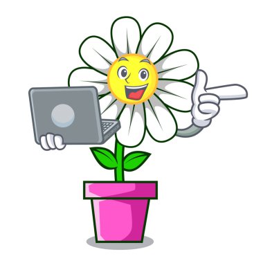 Dizüstü papatya çiçek karakter karikatür vektör çizim ile