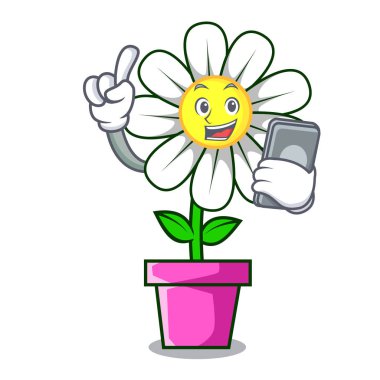 Telefon papatya çiçek karakter karikatür vektör çizim ile