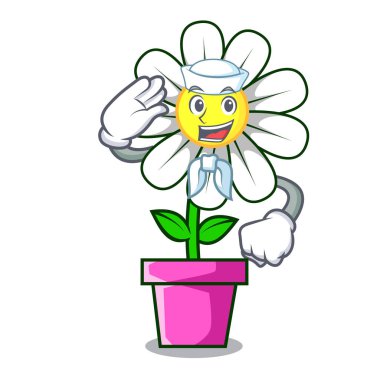 Denizci papatya çiçek karakter karikatür vektör çizim