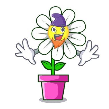 Elf papatya çiçek karakter karikatür vektör çizim