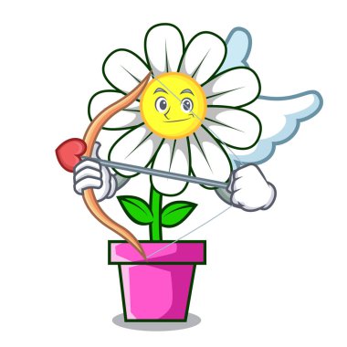 Aşk tanrısı papatya çiçek karakter karikatür vektör çizim