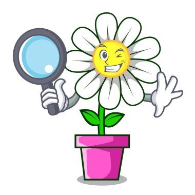 Dedektif papatya çiçek karakter karikatür vektör çizim