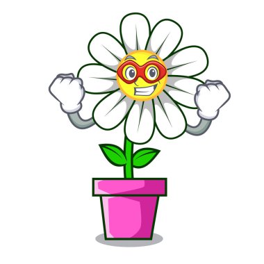 Süper kahraman papatya çiçek karakter karikatür vektör çizim