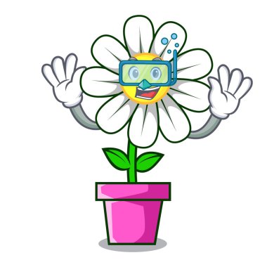 Dalış papatya çiçek karakter karikatür vektör çizim
