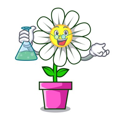 Profesör papatya çiçek karakter karikatür vektör çizim