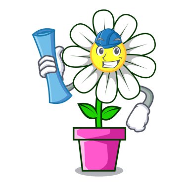 Mimar daisy çiçek karakter karikatür vektör çizim