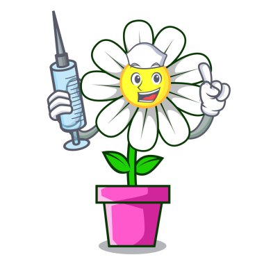 Hemşire daisy çiçek karakter karikatür vektör çizim