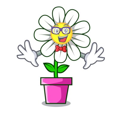 Geek papatya çiçek karakter karikatür vektör çizim