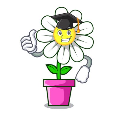 Mezuniyet papatya çiçek karakter karikatür vektör çizim