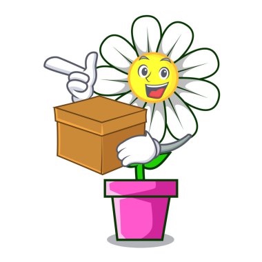 Kutusu papatya çiçek karakter karikatür vektör çizim ile