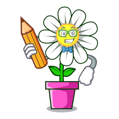 Öğrenci papatya çiçek karakter karikatür vektör çizim