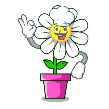 Şef papatya çiçek karakter karikatür vektör çizim