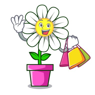 Alışveriş papatya çiçek karakter karikatür vektör çizim