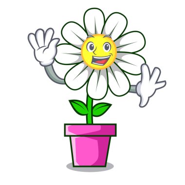 Papatya çiçek karakter karikatür vektör çizim sallayarak