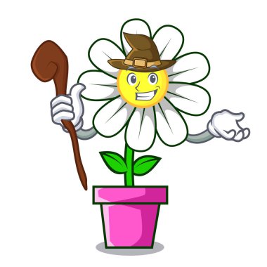 Cadı papatya çiçek maskot karikatür vektör çizim