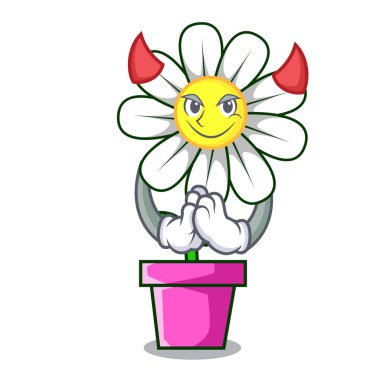 Şeytan papatya çiçek maskot karikatür vektör çizim
