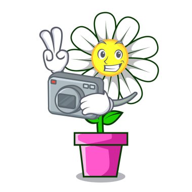 Fotoğrafçı papatya çiçek maskot karikatür vektör çizim