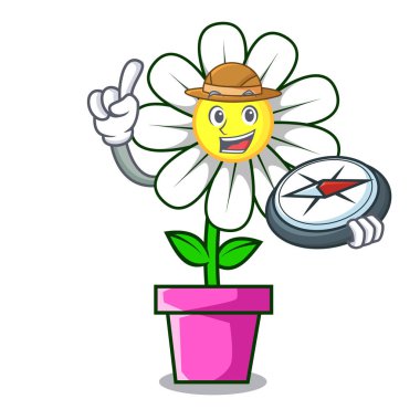 Explorer papatya çiçek maskot karikatür vektör çizim