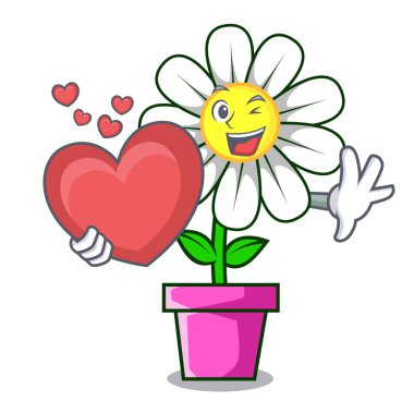 Kalp papatya çiçek maskot karikatür vektör çizim ile