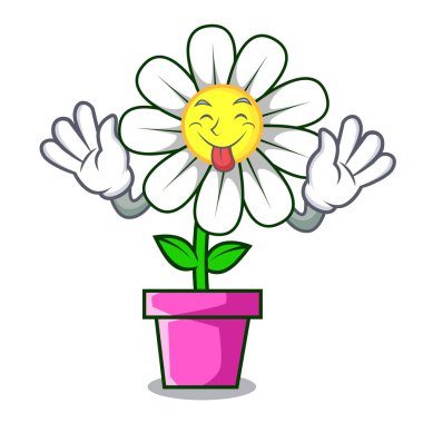 Papatya çiçek maskot karikatür vektör çizim dil