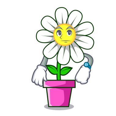 Papatya çiçek maskot karikatür vektör çizim bekliyor