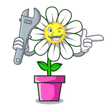 Mekanik papatya çiçek maskot karikatür vektör çizim