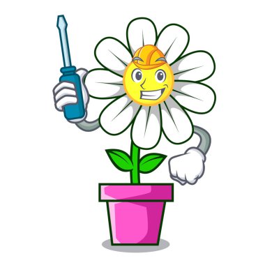 Otomotiv papatya çiçek maskot karikatür vektör çizim