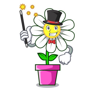 Sihirbaz papatya çiçek maskot karikatür vektör çizim