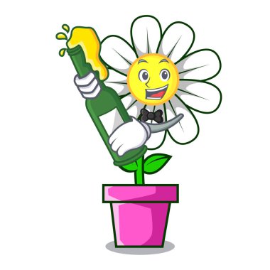 Bira papatya çiçek maskot karikatür vektör çizim ile