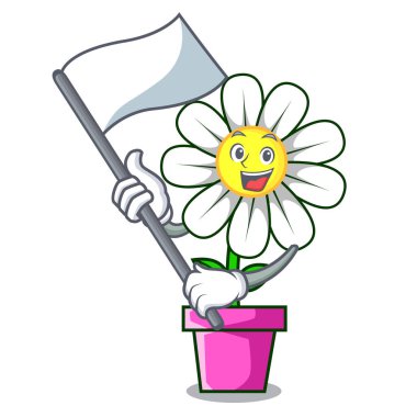 Bayrak papatya çiçek maskot karikatür vektör çizim ile