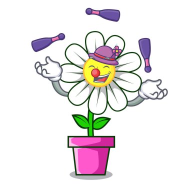 Papatya çiçek maskot karikatür vektör çizim hokkabazlık