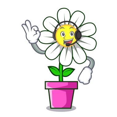 Kulaklık papatya çiçek maskot karikatür vektör çizim ile