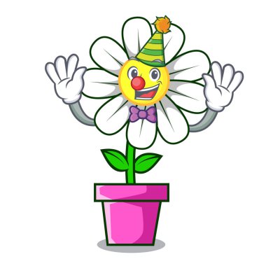 Palyaço papatya çiçek maskot karikatür vektör çizim